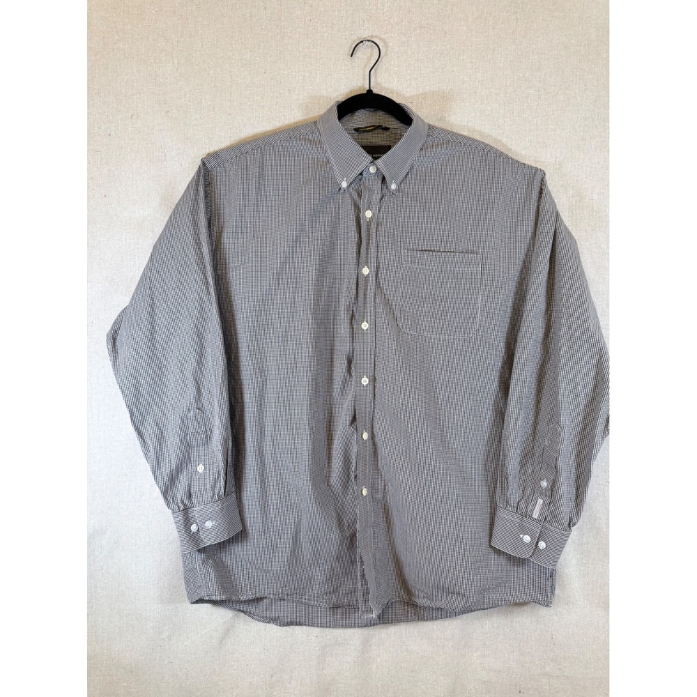 Greg Norman Mens XL Black White Gingham Button Down Shirt Long Sleeve Cotton